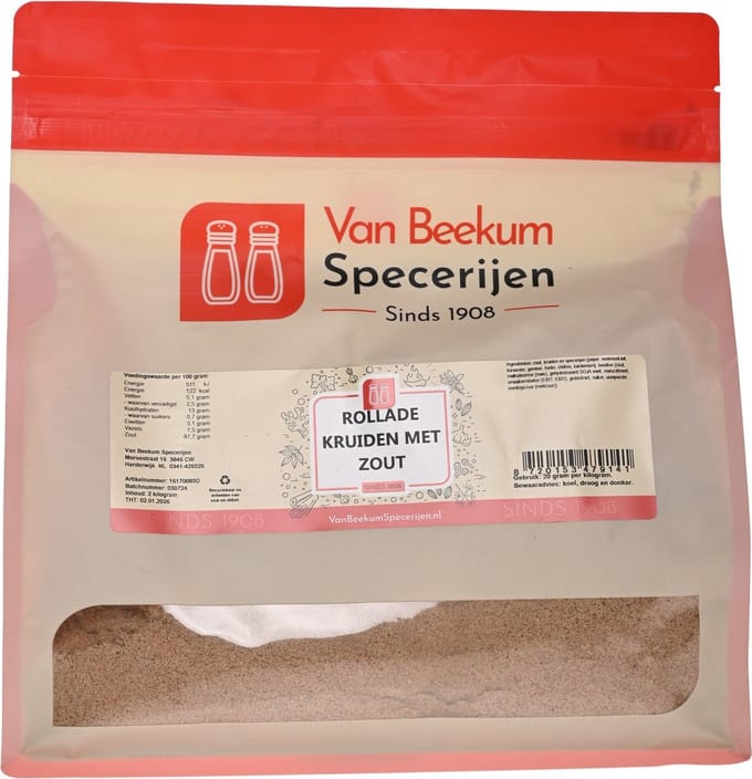 Van Beekum Specerijen - Rollade Kruiden Met Zout - 2 KG (hersluitbare stazak)