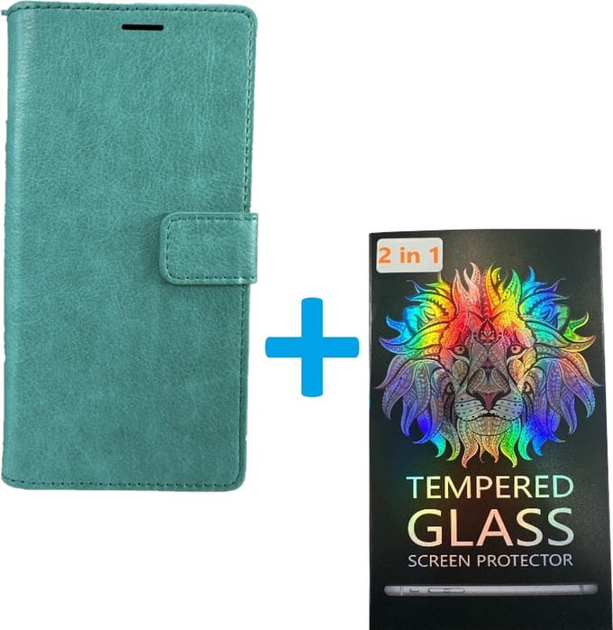 Portemonnee Book Case Hoesje + 2x Screenprotector Glas Geschikt voor: Xiaomi Redmi Note 9 - Mintgroen