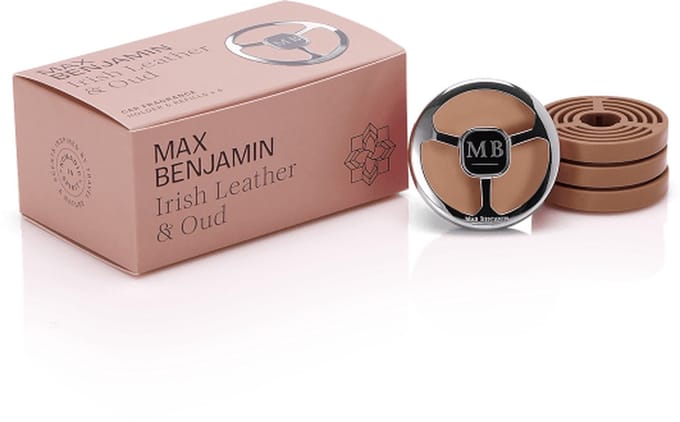 Max Benjamin Autoparfum met 4 Navullingen Cadeauset - Irish Leather & Oud