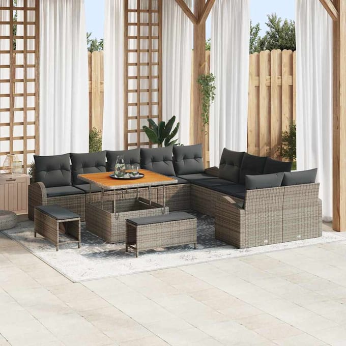vidaXL Tuinbank Set met kussen met opslag 13 pcs Grijs