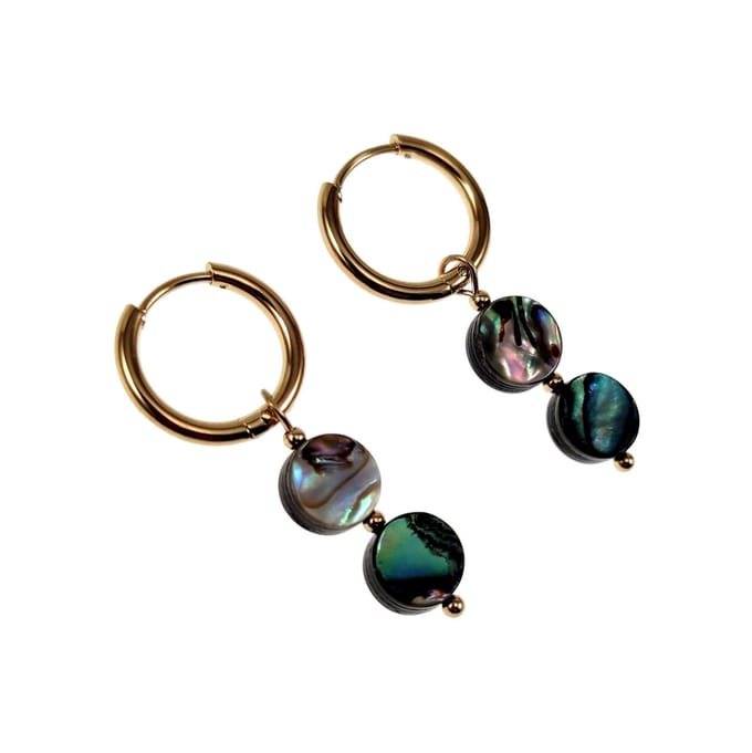 ∅16mm Oorringen Dames - Natuurlijke Multicolor Abalone Schelp - Verguld RVS - Oorbellen met Twee Abalone Schelp
