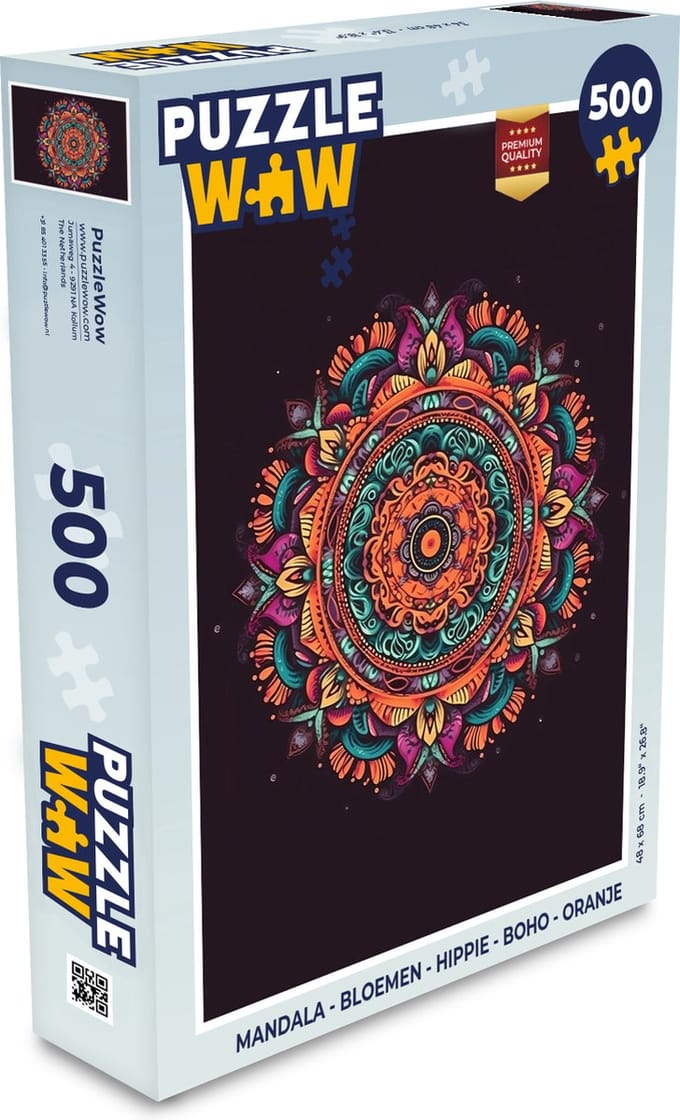 Puzzel Mandala - Bloemen - Hippie - Boho - Oranje - Legpuzzel - Puzzel 500 stukjes