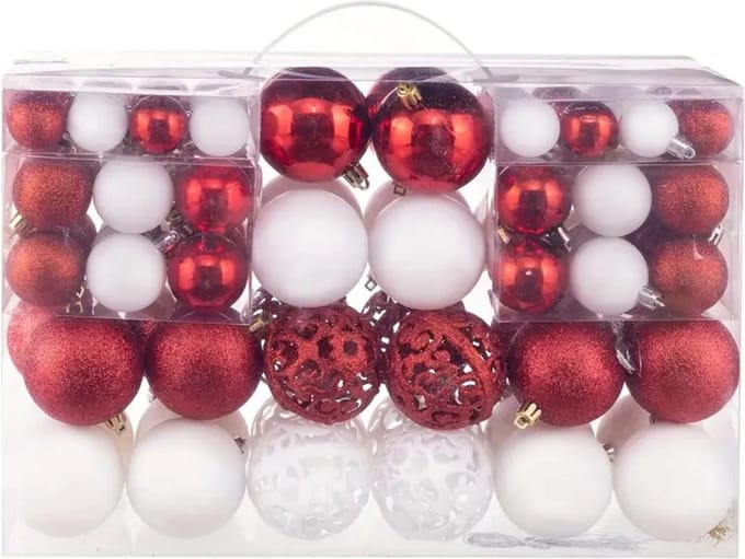 Nivard Kerstballen - Kerstversiering - Plastic - Rood+Wit - Kerstballenset - 100 stuks