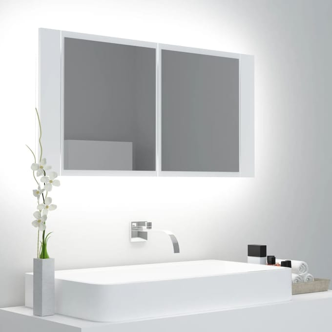 vidaXL - Badkamerkast - met - spiegel - en - LED - 90x12x45 - cm - acryl - wit