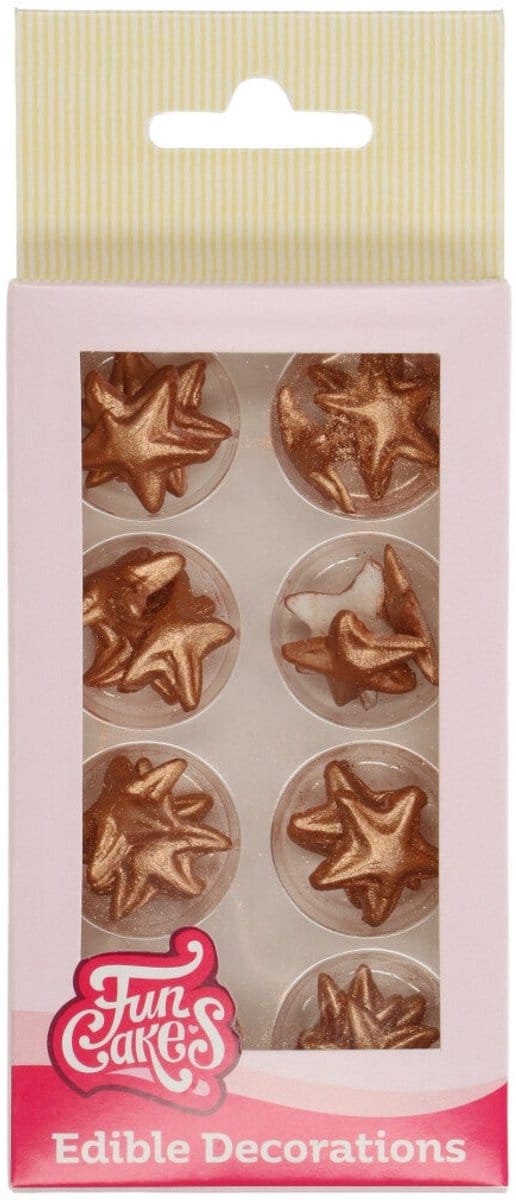 FunCakes Fondant Decoraties - Kerst - Sterren - Brons Goud - Set/24