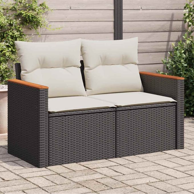 vidaXL - Tuinbank - 2-zits - met - kussens - poly - rattan - zwart
