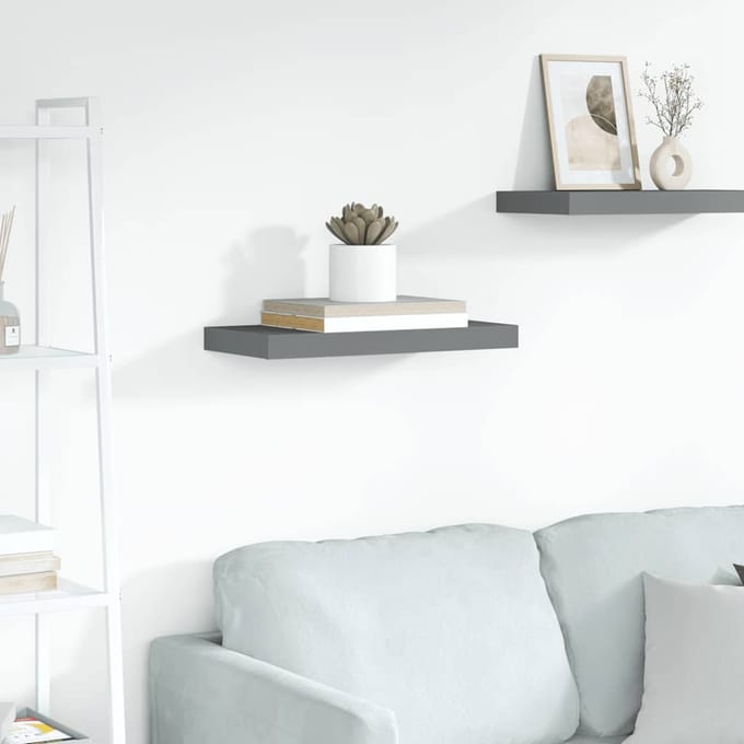 vidaXL - Wandschap - zwevend - 50x23,5x3,8 - cm - MDF - hoogglans - grijs