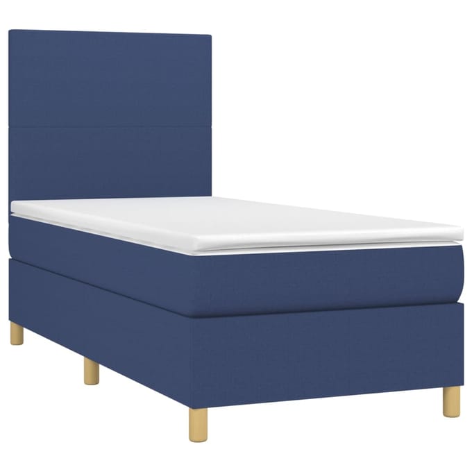 vidaXL - Boxspring - met - matras - en - LED - stof - blauw - 80x200 - cm
