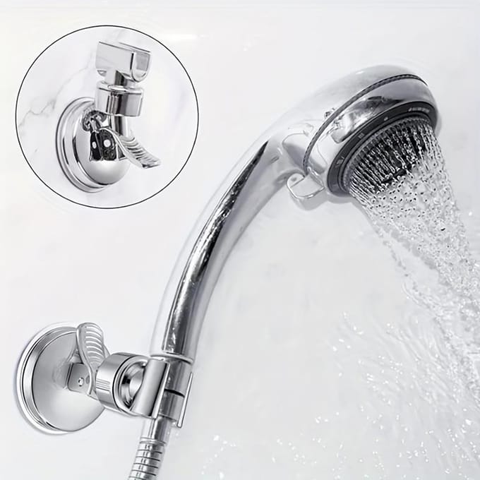 Douchehouder, 360° Verstelbare Zelfklevende Douchekop Standhouder Zuignap Houder Badkamer Accessoires gray