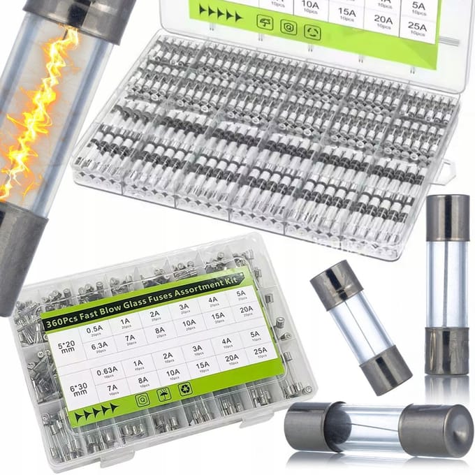 Rosfix Glazen Zekeringen Set Max360 - Snelle Type - 360 St, 5x20 mm/6x30 Mm - 0,5–25A, 250V
