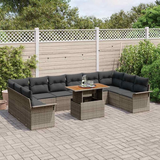 vidaXL - Tuinbank - Set - 11 - st - Grijs - poly - rattan