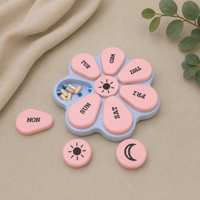 Magnetische Pillendoos 7 Dagen – Medicijndoos Week – Bloemvormige Pillen Organizer