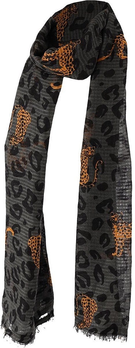 Sarlini | Lange grijze dames sjaal met panter | Safari