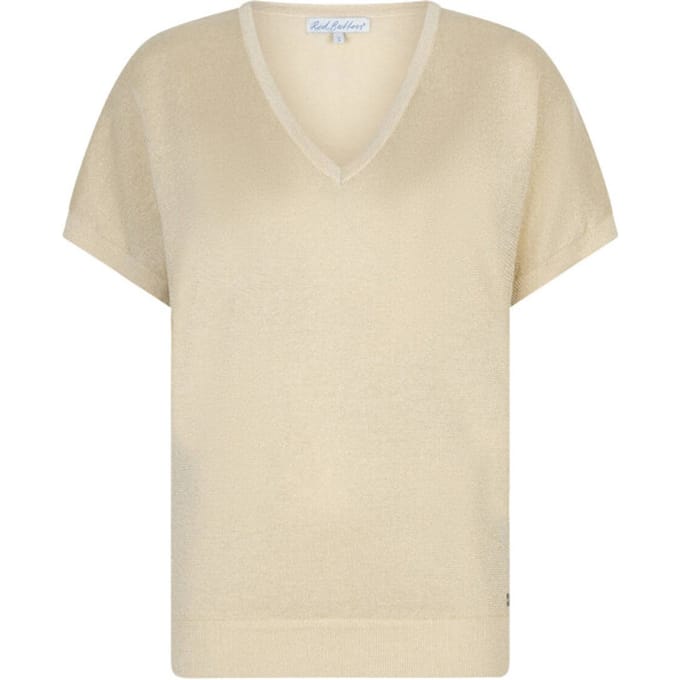 Red Button beige dames t-shirt   V-hals   Regular fit   Glitters patroon   Korte mouw Beige M