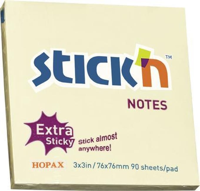 Stick'n Sticky Notes - Extra Sticky - Pastel Geel - 76x76mm - 90 Memoblaadjes