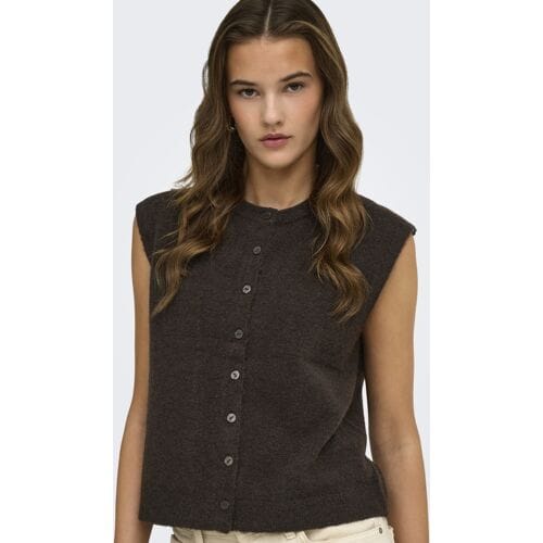 Only bruine dames vest   Ronde hals   Regular fit   Knoopsluiting   Mouwloos Bruin S