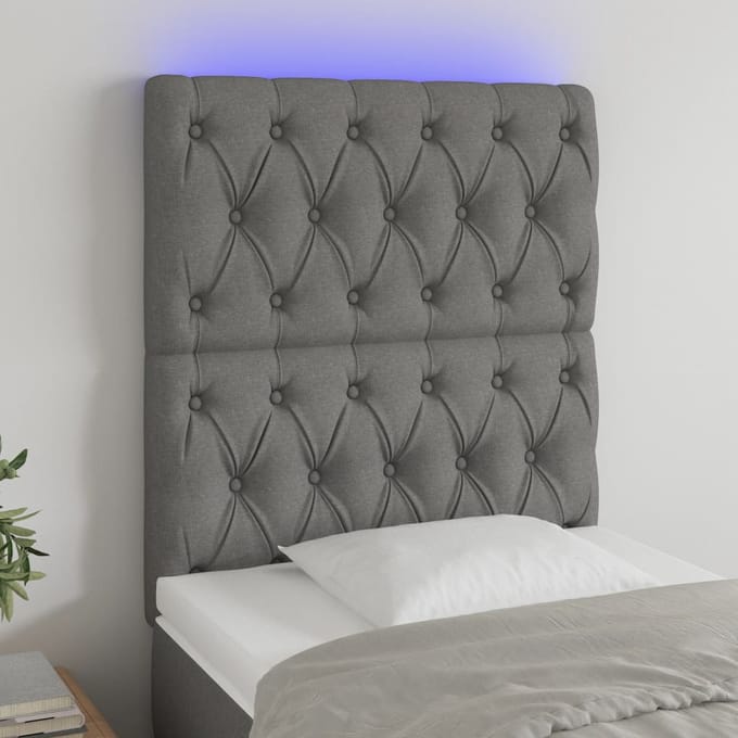 vidaXL - Hoofdbord - LED - 80x7x118/128 - cm - stof - donkergrijs