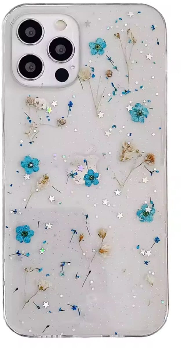 iPhone 16 telefoonhoesje - gedroogde bloemetjes - blauw