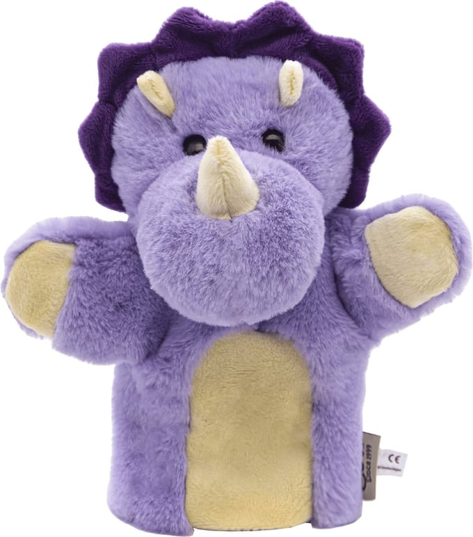 Cute since 1999 - Knuffel handpop Paarse Dinosaurus - Dier knuffel - Handpop voor poppenkast - 20cm