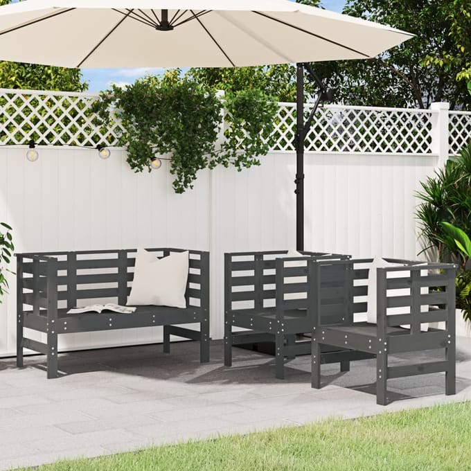 vidaXL - 3-delige - Loungeset - massief - grenenhout - grijs