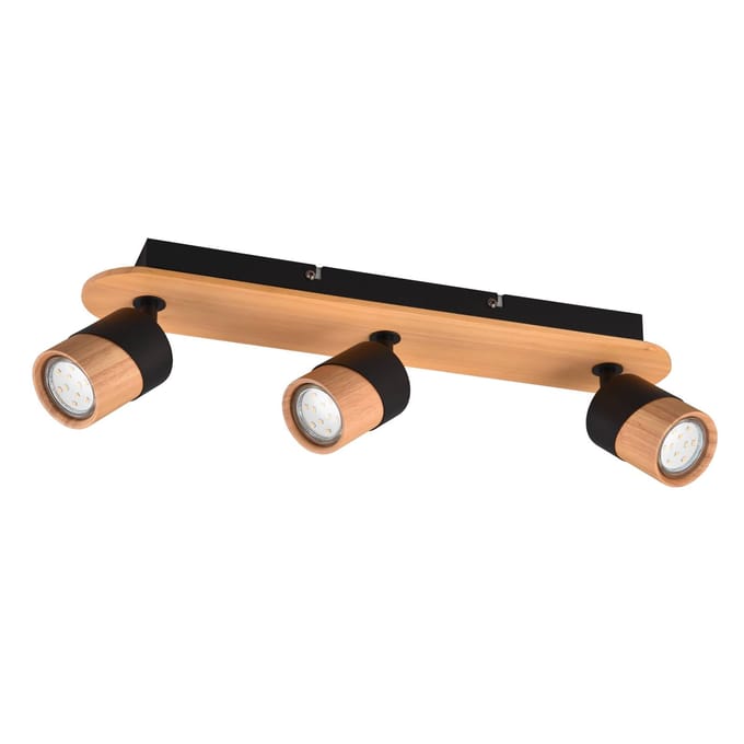Trio Lighting Plafondspot Aruni van hout, 3-lamps zwart