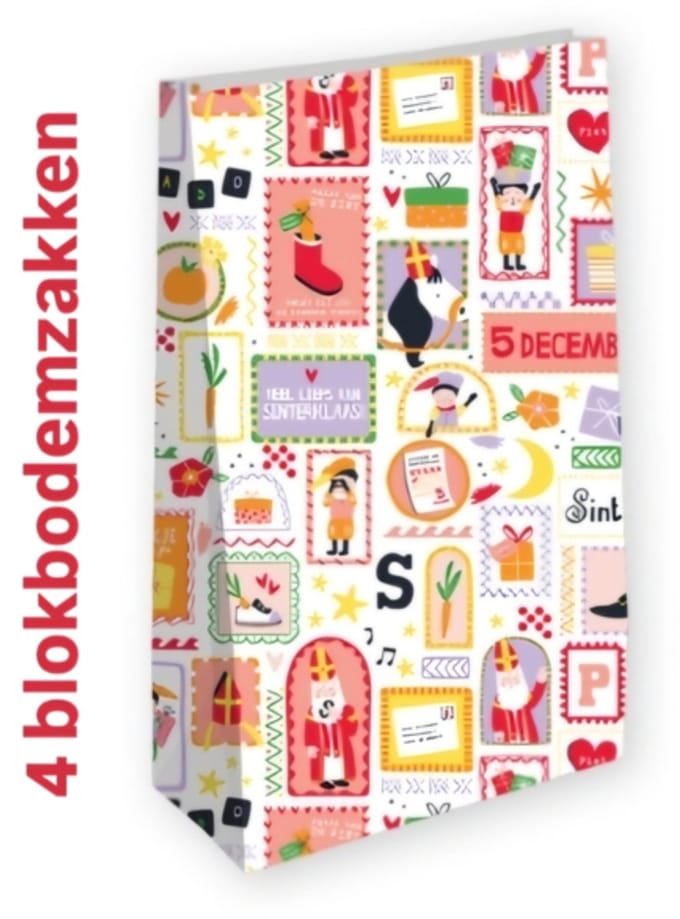 4x Blokbodem zak Pietenfeest Sinterklaas Maat L