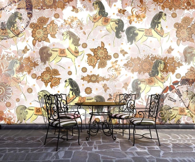 Vintage Print Flowers Clocks Photo Wallcovering