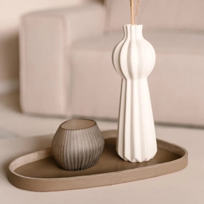 Chamada Lotte leren dienblad organisch effen M taupe