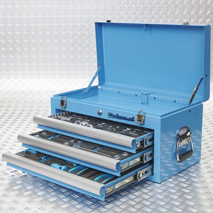 Datona® Gereedschapskist drie lades - 3 lades gevuld - Blauw