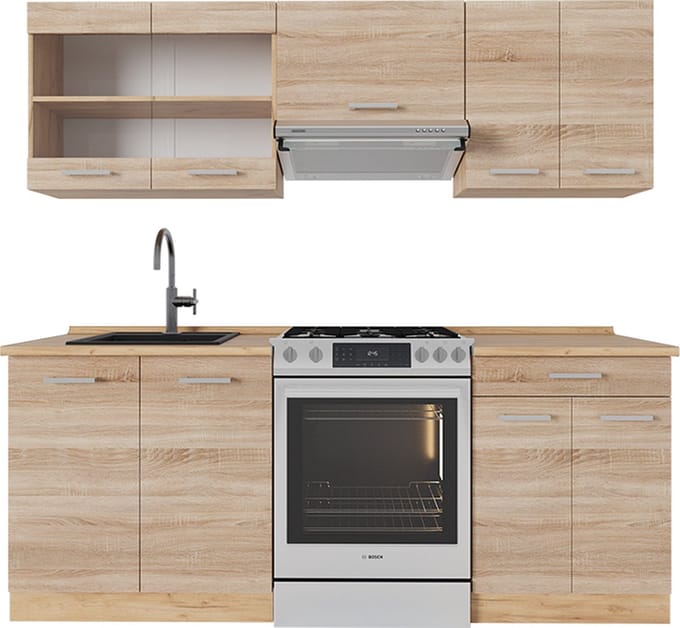 Vicco R-Line Complete keukeneenheid – 200 cm, WB Eik Sonoma/Goudkraft eik