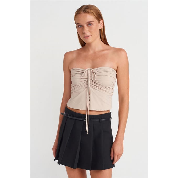 Dames Strapless Crop Blouse met Strikdetail