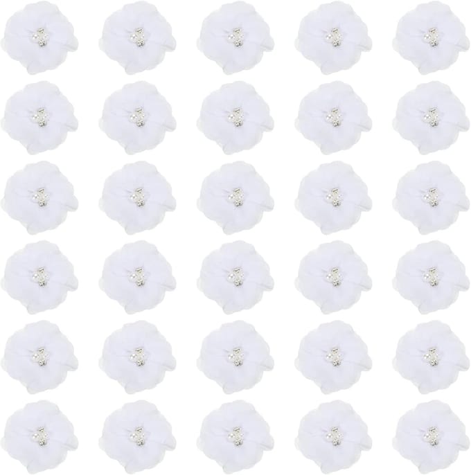Chiffon Bloemen - Stoffen Applicaties - Bruiloft Decoratie - Met Strass Parel - 2 Inch Bloem - Wit