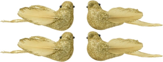Decoris kerstboomversiering vogels op clip - 4x st - goud - foam - 11 cm