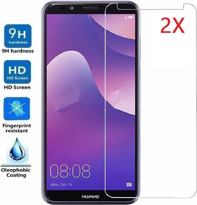 2 Stuks - Huawei Y7 (2018) screenprotector Tempered Glass 9H  - van Bixb