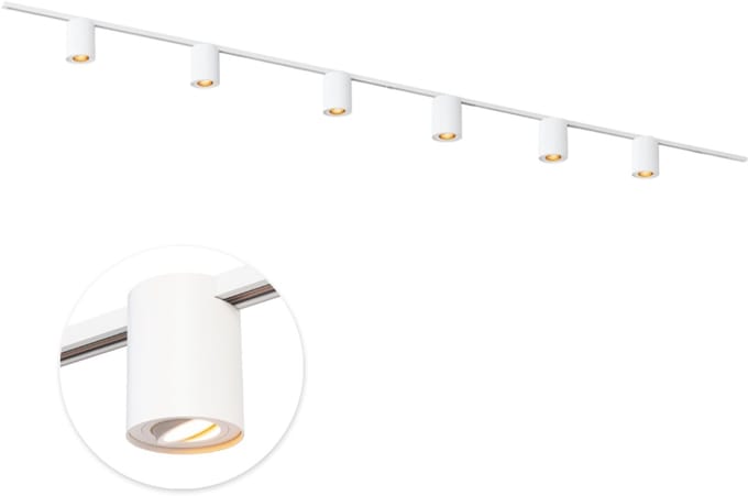 Qub Viror Railverlichting - Wit - 400 cm - I-Vorm - 6x Cylinder Spots - Dimbaar - Complete Set