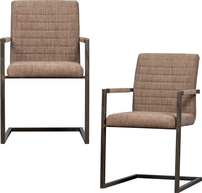 WOOOD Bas Eetkamerstoelen - Geweven Stof - Bruin Melange - Set van 2