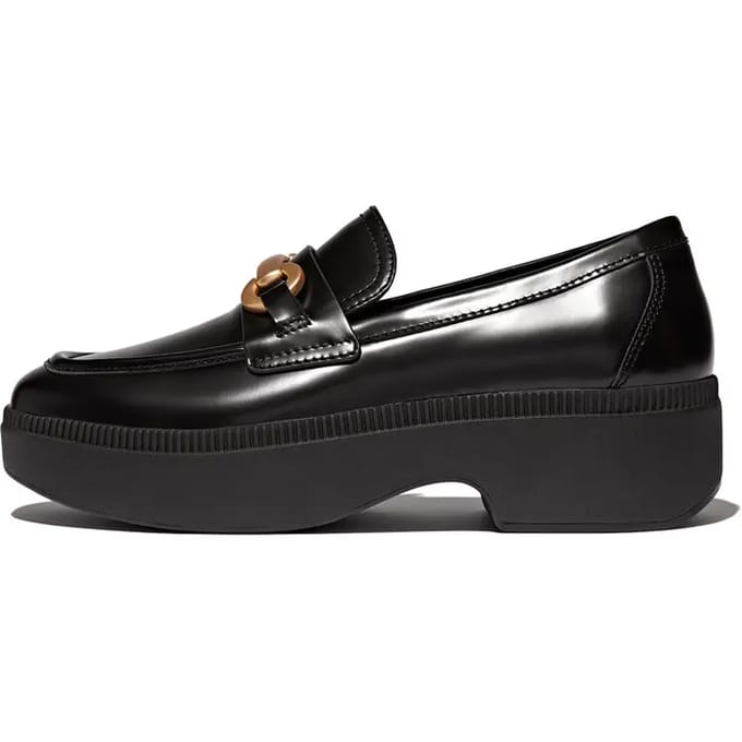 FitFlop F-luma chunky-snaffle box-leather d/wedge loafers