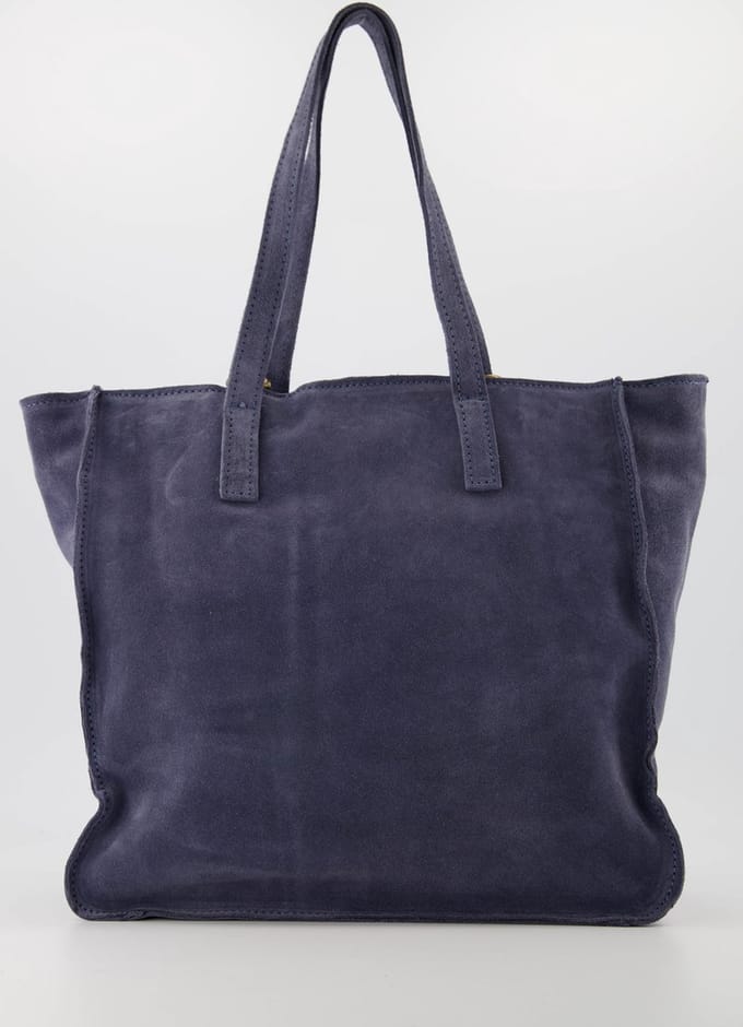 Tas- handtas - blauw- suède -met lange band