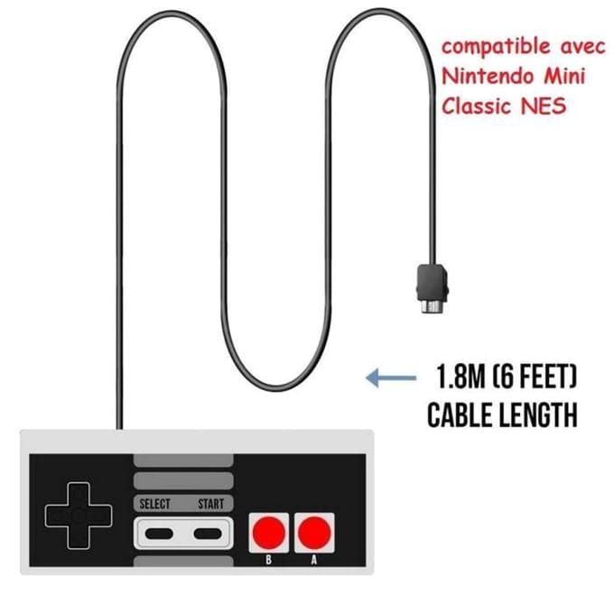 Gamepad - Bekabelde controller 1,80 m - Bekabeld - Compatibel met NES Classic Mini/Wii/Wii U - Set van 2
