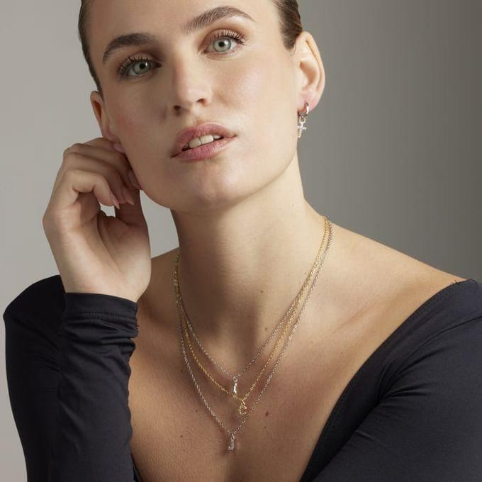 Collier Luxenter avec Zirconia brillant finition or 18k - Alphabet C beige