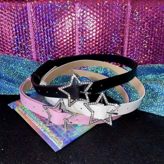 Y2K Star Buckle Belt Roze Leren Elastische Binding Versierde Tailleband Sprankelende Strass Retro Bruid Decoratie Accessoires