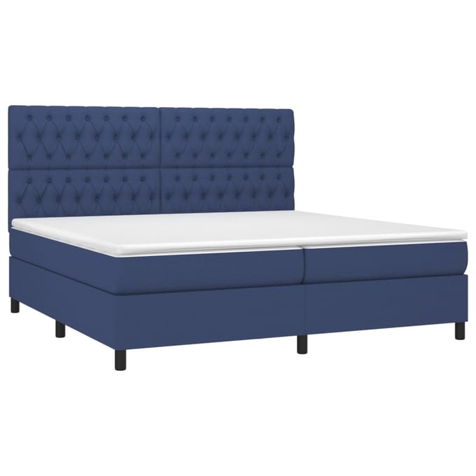 vidaXL - Boxspring - met - matras - en - LED - stof - blauw - 200x200 - cm