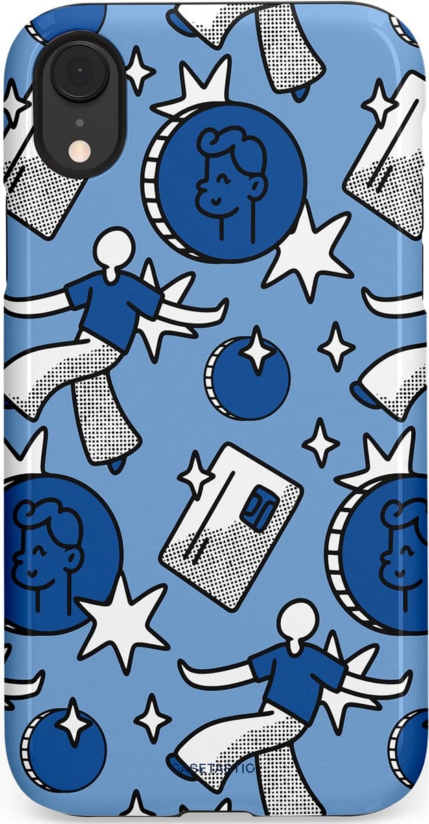 Casetastic hoesje geschikt voor Apple iPhone XR - Dubbellaagse bescherming - Geldroute - Fashion Case - Lichtblauw Grijs Donkergrijs