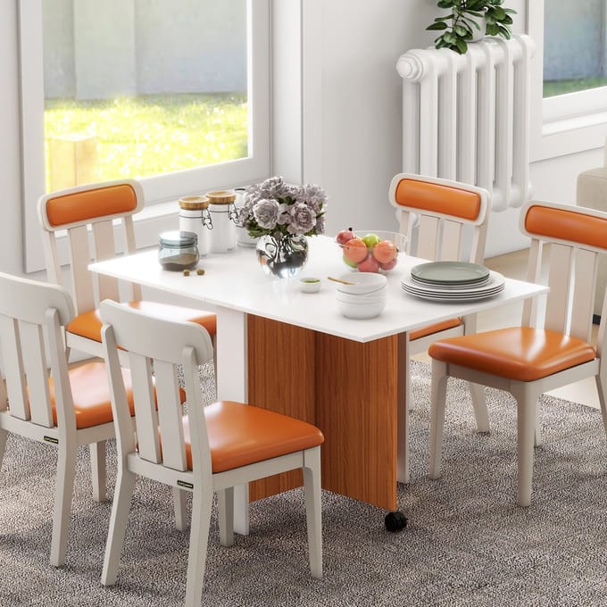 MODFU Opklapbare eettafel met wielen – Ruimtebesparend ontwerp voor keuken en eetkamer – Multiplex – Wit – 120x80x73 cm
