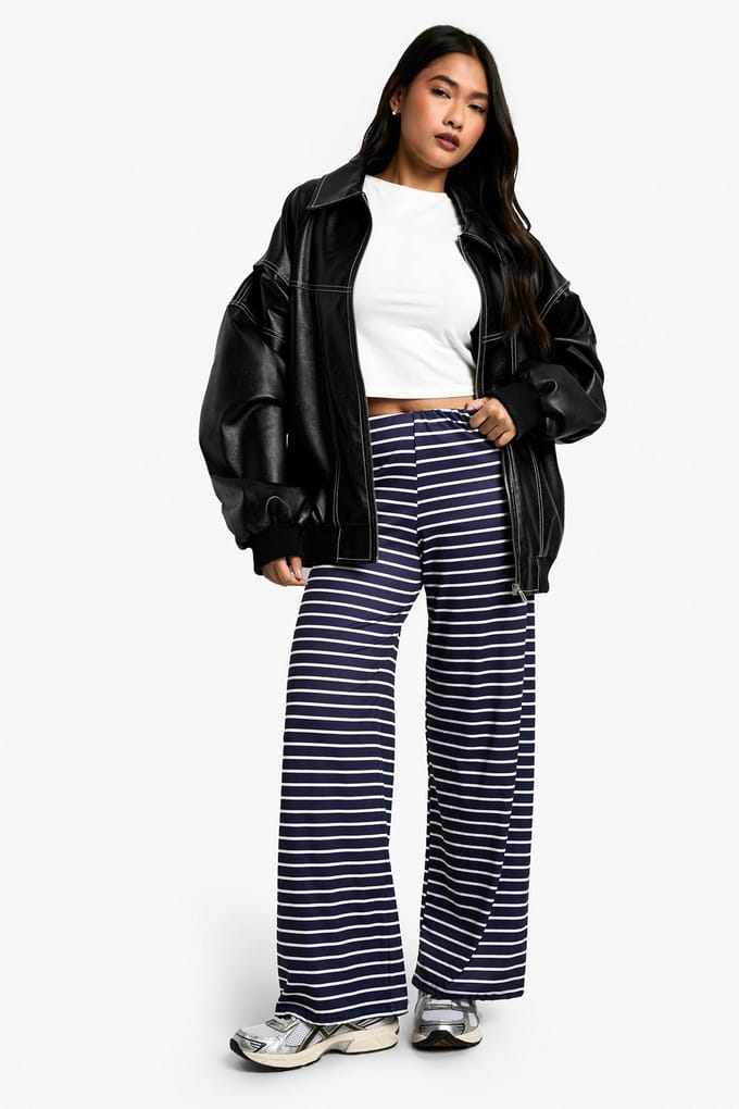 boohoo Dames Gestreepte superzachte broek | Navy | Maat: 6