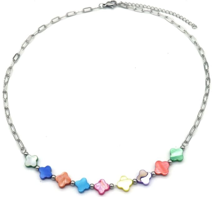 Ketting met Klaver - RVS - Lengte 39-44 cm - Zilverkleurig