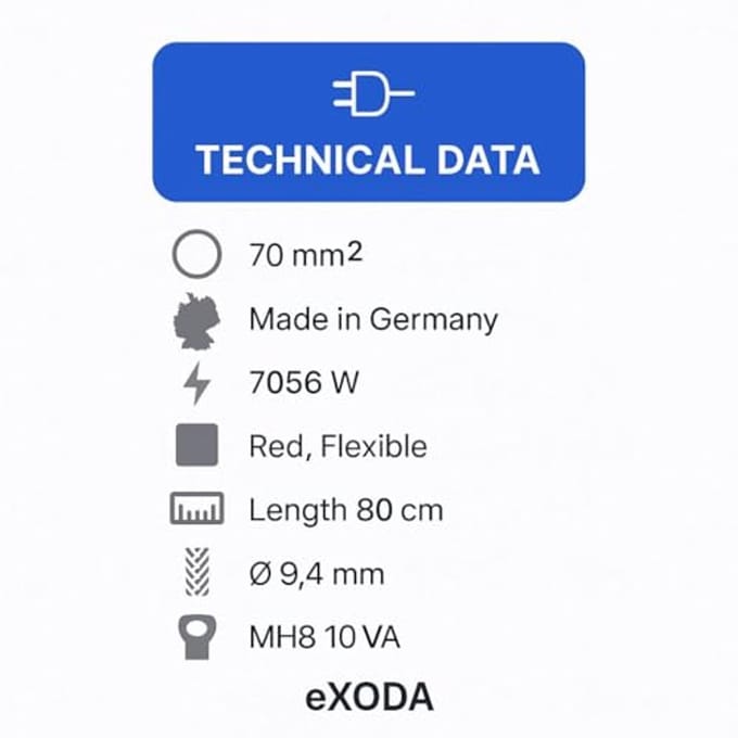 Batterijkabel 70 mm² 80cm koperen stroomkabel met ringogen M8 rood