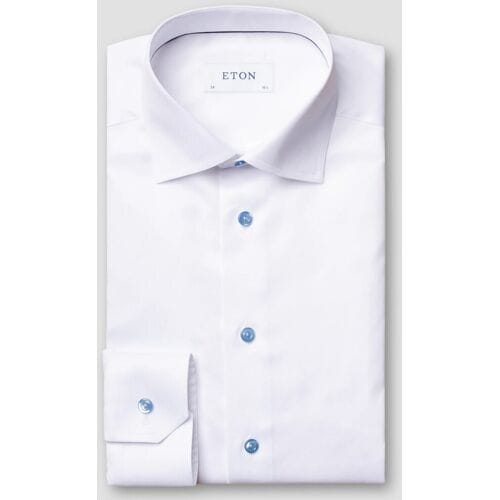 Eton Overhemd Subtle Contrast Buttons Uni Signature Twill Wit / male