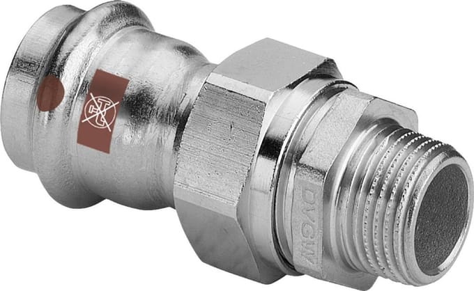 Viega Temponox-overgangskoppeling, d 54mm, R 2 messing vernikkeld, roestvrij staal Model 1765, 812133