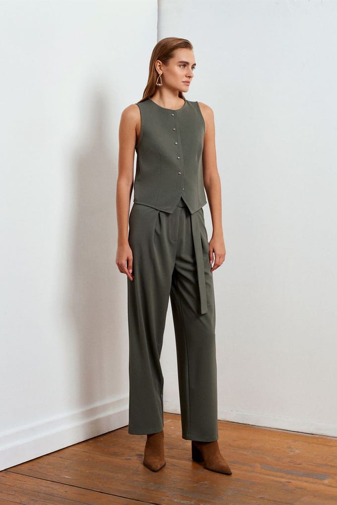 Hoge taille wijde pijpen crêpe broek